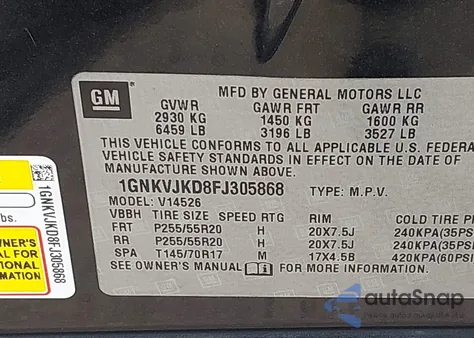 2015 Chevrolet Traverse Ltz из США, поврежденный, VIN 1GNKVJKD8FJ305868